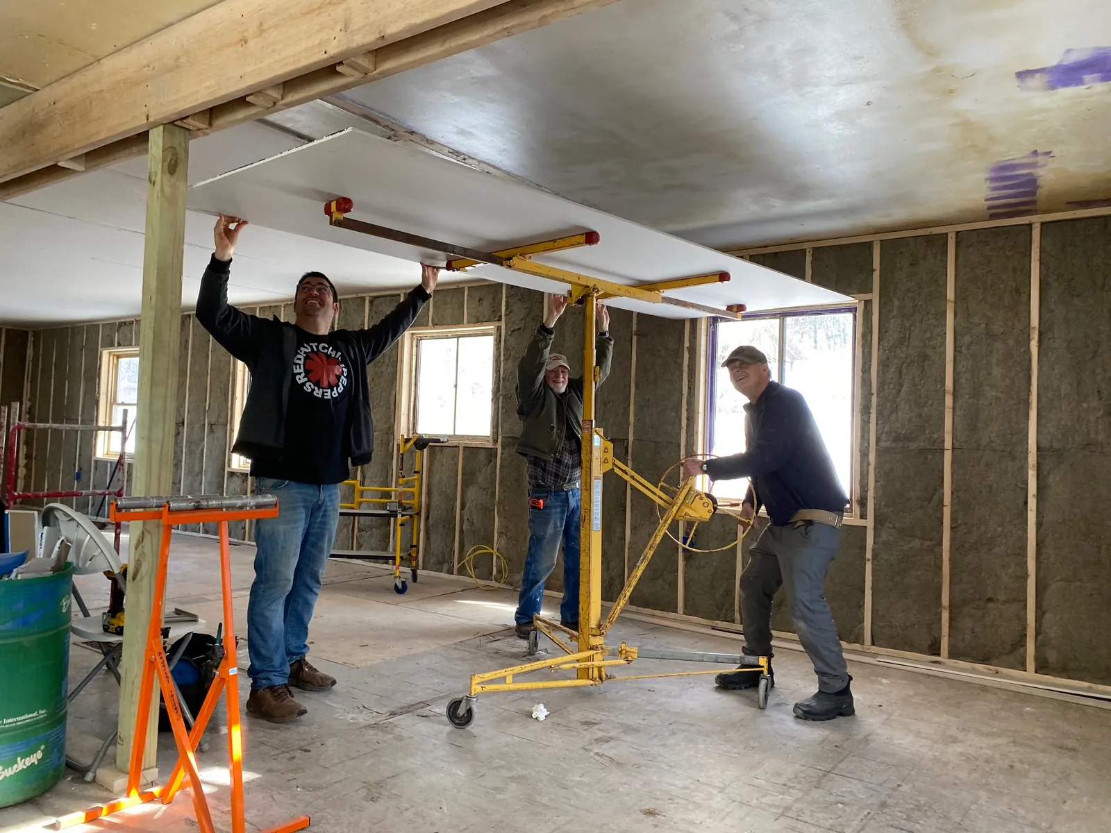 Interior framing and sheetrocking in progress at the Cutler Drive build